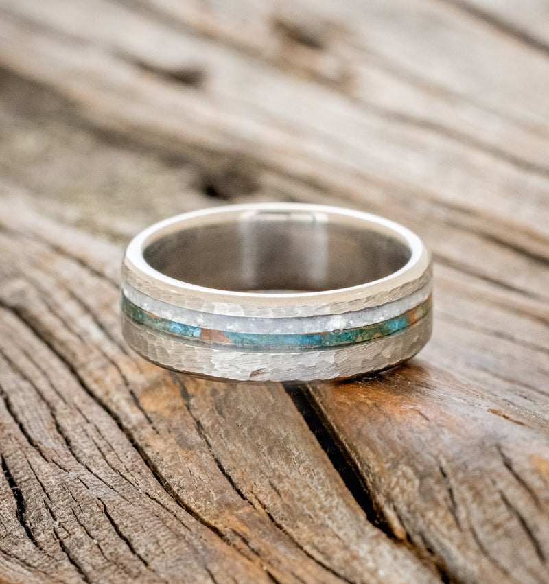 "COSMO" - PATINA COPPER & DIAMOND DUST WEDDING RING WITH A HAMMERED FINISH-3