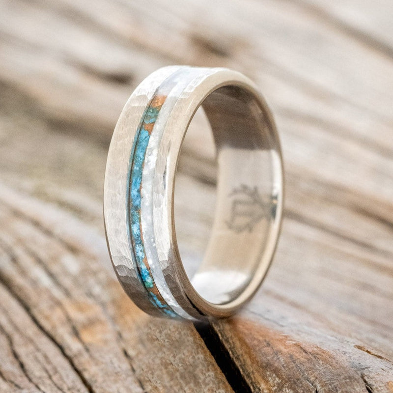 "COSMO" - PATINA COPPER & DIAMOND DUST WEDDING RING WITH A HAMMERED FINISH-1