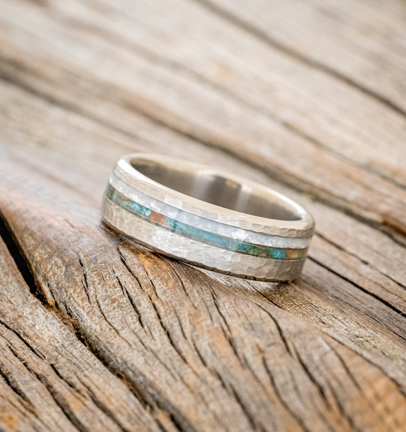 "COSMO" - PATINA COPPER & DIAMOND DUST WEDDING RING WITH A HAMMERED FINISH-2