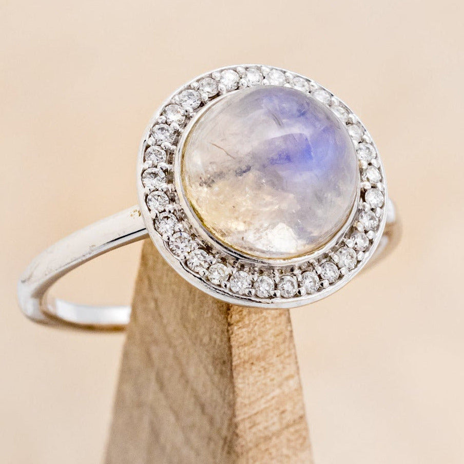 "TERRA" - ROUND CABOCHON CUT ENGAGEMENT RING WITH DIAMOND HALO-Staghead Designs