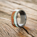 "THE EXPEDITION" - MOUNTAIN ENGRAVED WEDDING RING WITH ANTLER INLAY-Staghead Designs