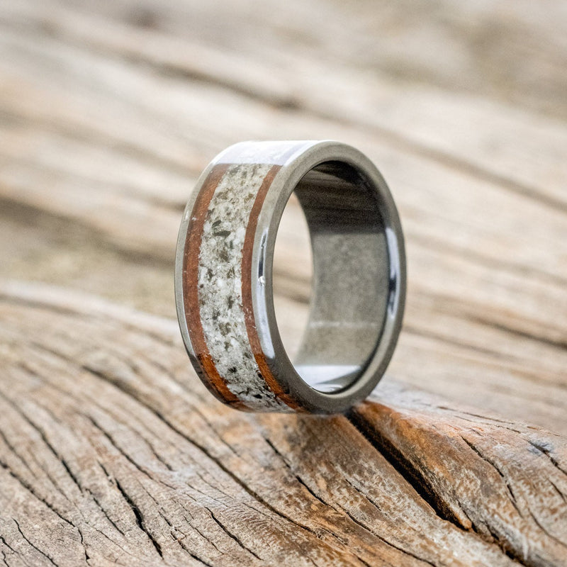 "HOLLIS" - MOONSTONE & KOA WOOD WEDDING BAND-1