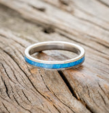 "ETERNA"- BLUE OPAL STACKING WEDDING BAND WITH A HAMMERED FINISH-3