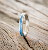 "ETERNA"-  BLUE OPAL STACKING WEDDING BAND WITH A HAMMERED FINISH