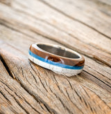 "ARGOS" - IRONWOOD, ANTLER & BLUE FISHING LINE WEDDING BAND-2