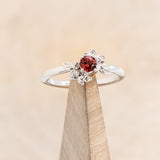 "ROSA" - ROUND CUT MOZAMBIQUE GARNET ENGAGEMENT RING WITH FLOWER ACCENTS
