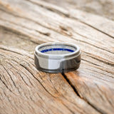 "SEDONA" - RAISED CENTER WEDDING RING WITH ANTLER &LAPIS LAZULI LINING-3