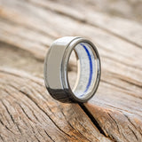 "SEDONA" - RAISED CENTER WEDDING RING WITH ANTLER &LAPIS LAZULI LINING-1