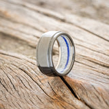 "SEDONA" - RAISED CENTER WEDDING RING WITH ANTLER &LAPIS LAZULI LINING-4