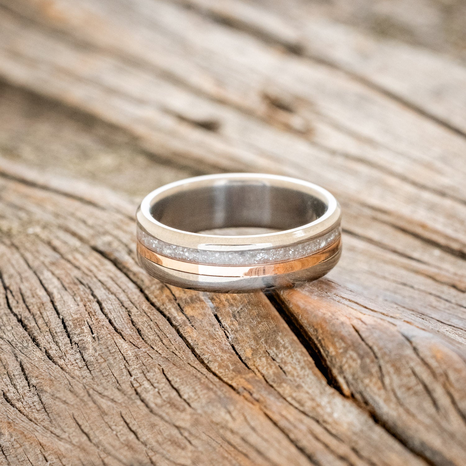 "TANNER" -DIAMOND DUST & 14K GOLD INLAY WEDDING BAND-3