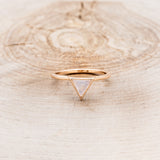 "JENNY FROM THE BLOCK" - TRIANGLE MOONSTONE ENGAGEMENT RING WITH BLACK DIAMOND V-SHAPED TRACER