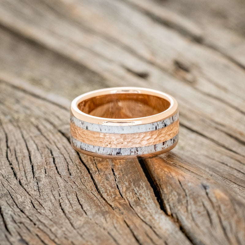 "RYDER" - ANTLER & HAMMERED 14K ROSE GOLD INLAY - 14K ROSE GOLD - SIZE 7-3