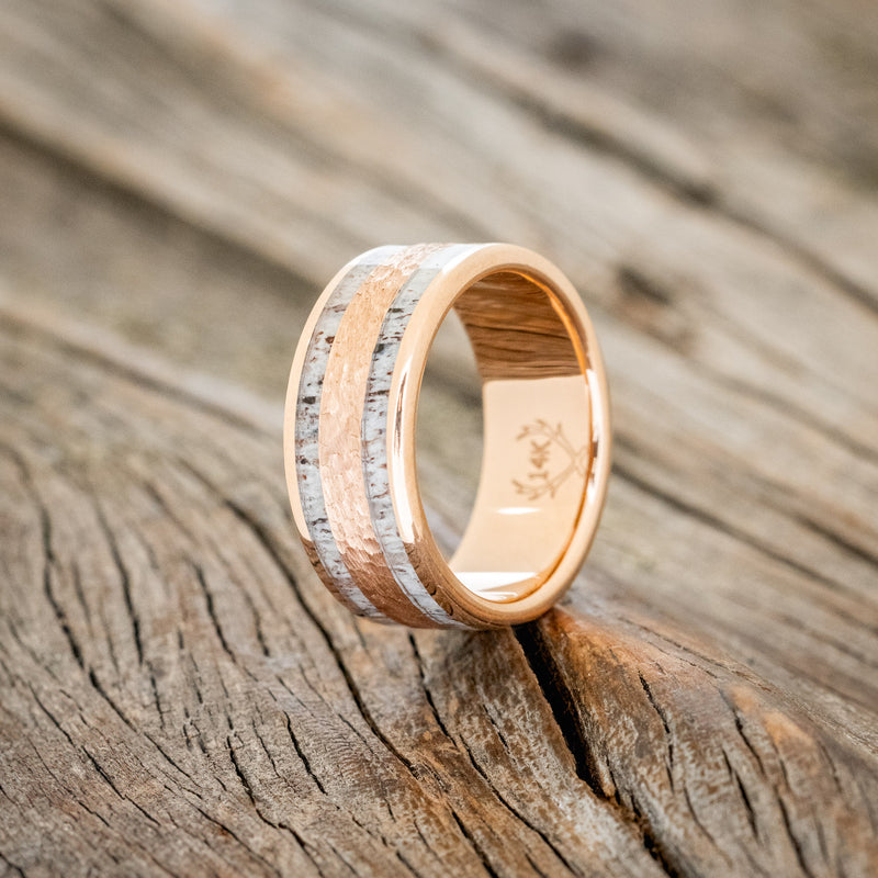 "RYDER" - ANTLER & HAMMERED 14K ROSE GOLD INLAY - 14K ROSE GOLD - SIZE 7-1