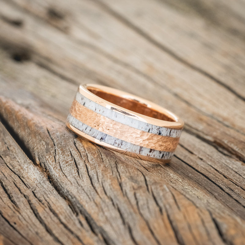 "RYDER" - ANTLER & HAMMERED 14K ROSE GOLD INLAY - 14K ROSE GOLD - SIZE 7-2