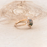 "NORTH STAR" - OVAL MOSS AGATE ENGAGEMENT RING WITH DIAMOND HALO & ACCENTS