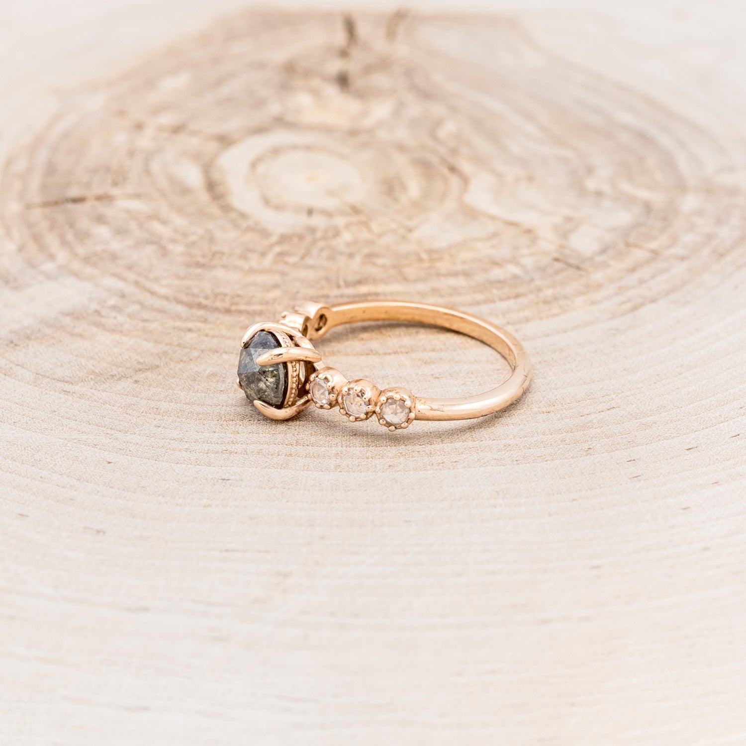 "MOORE" - ROUND CUT SALT & PEPPER DIAMOND ENGAGEMENT RING WITH SALT & PEPPER DIAMOND ACCENTS-3