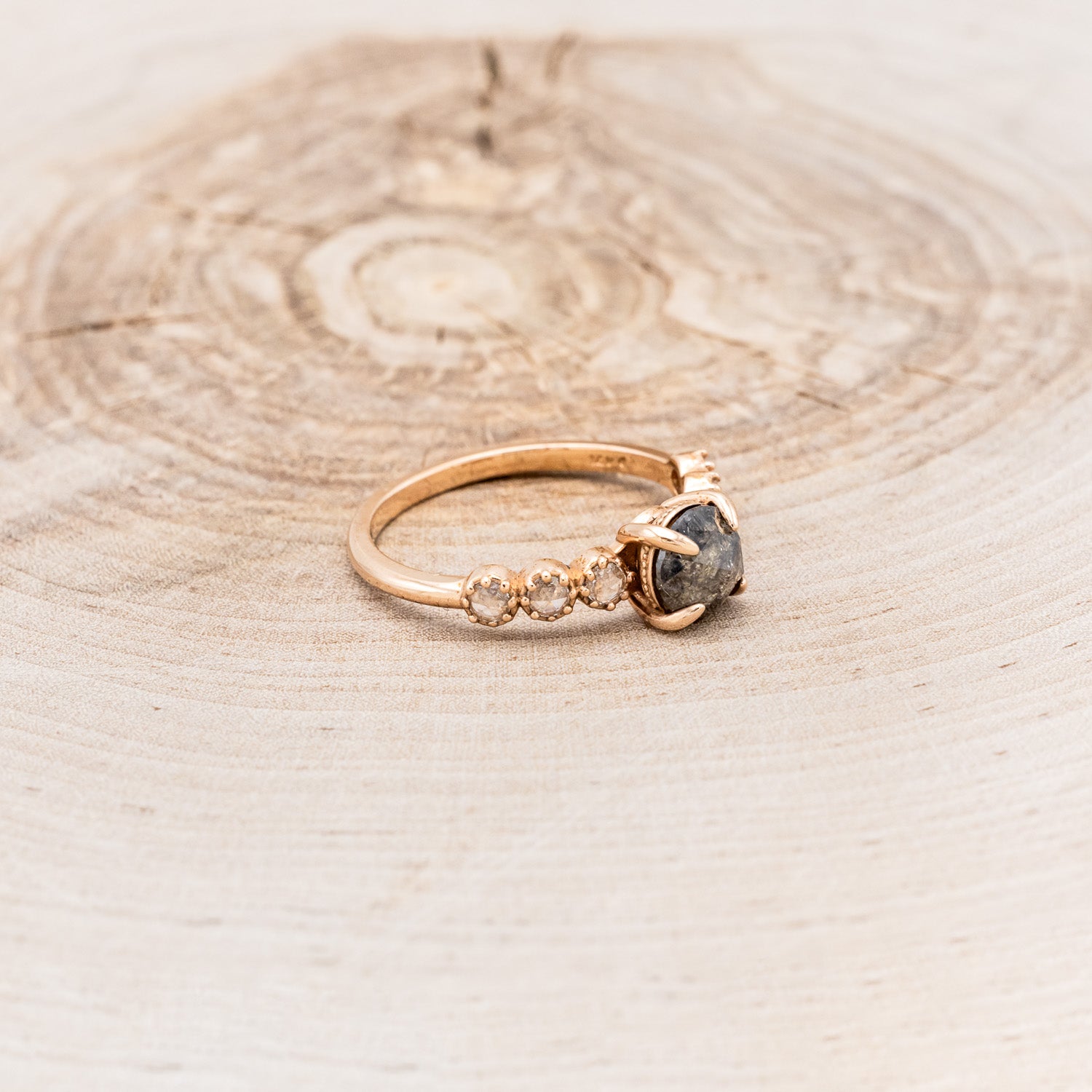 "MOORE" - ROUND CUT SALT & PEPPER DIAMOND ENGAGEMENT RING WITH SALT & PEPPER DIAMOND ACCENTS-2