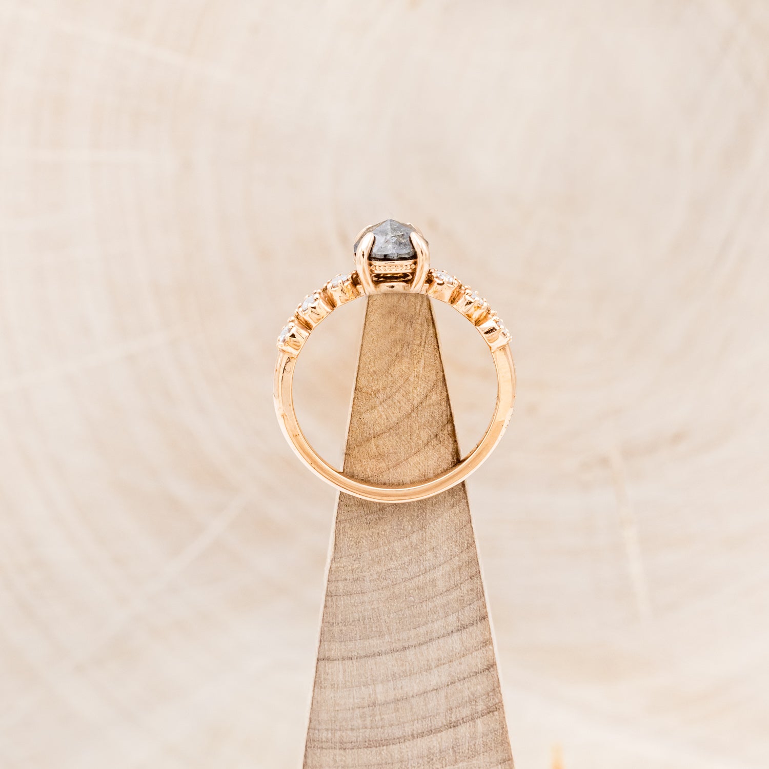 "MOORE" - ROUND CUT SALT & PEPPER DIAMOND ENGAGEMENT RING WITH SALT & PEPPER DIAMOND ACCENTS-5