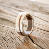 "VERTIGO" - IRONWOOD LINING & INLAY WEDDING RING - TITANIUM - SIZE 7-2