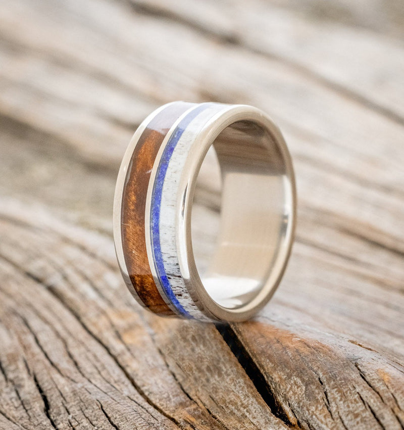 "ELEMENT" - REDWOOD, ANTLER & LAPIS LAZULI WEDDING BAND-1