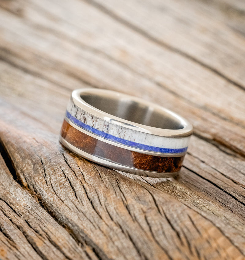 "ELEMENT" - REDWOOD, ANTLER & LAPIS LAZULI WEDDING BAND-2