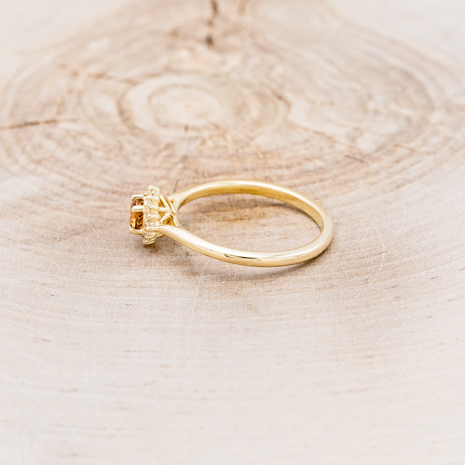 "Myall" - Round Cut Citrine Dainty Engagement Ring With Diamond Halos - 14K Yellow Gold - Size 6