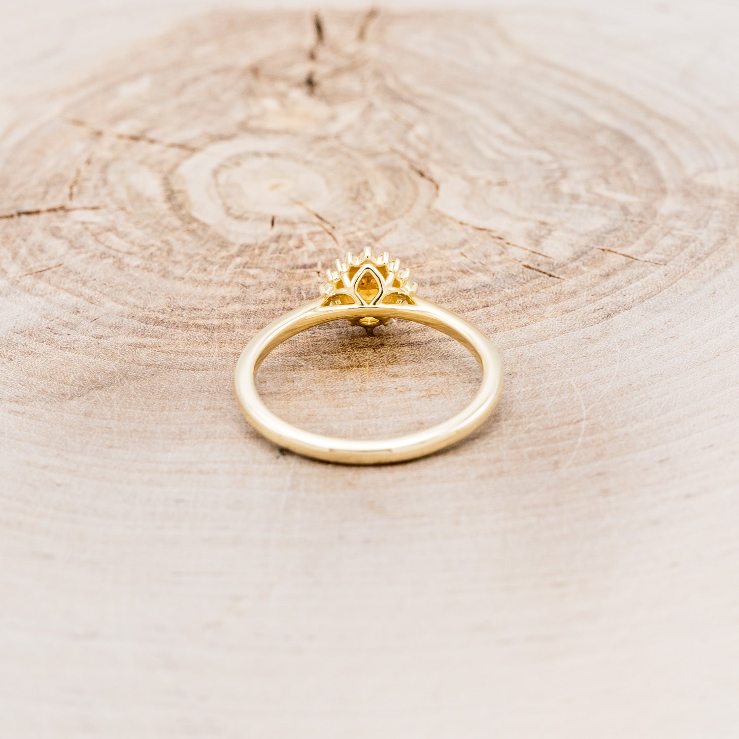 "Myall" - Round Cut Citrine Dainty Engagement Ring With Diamond Halos - 14K Yellow Gold - Size 6