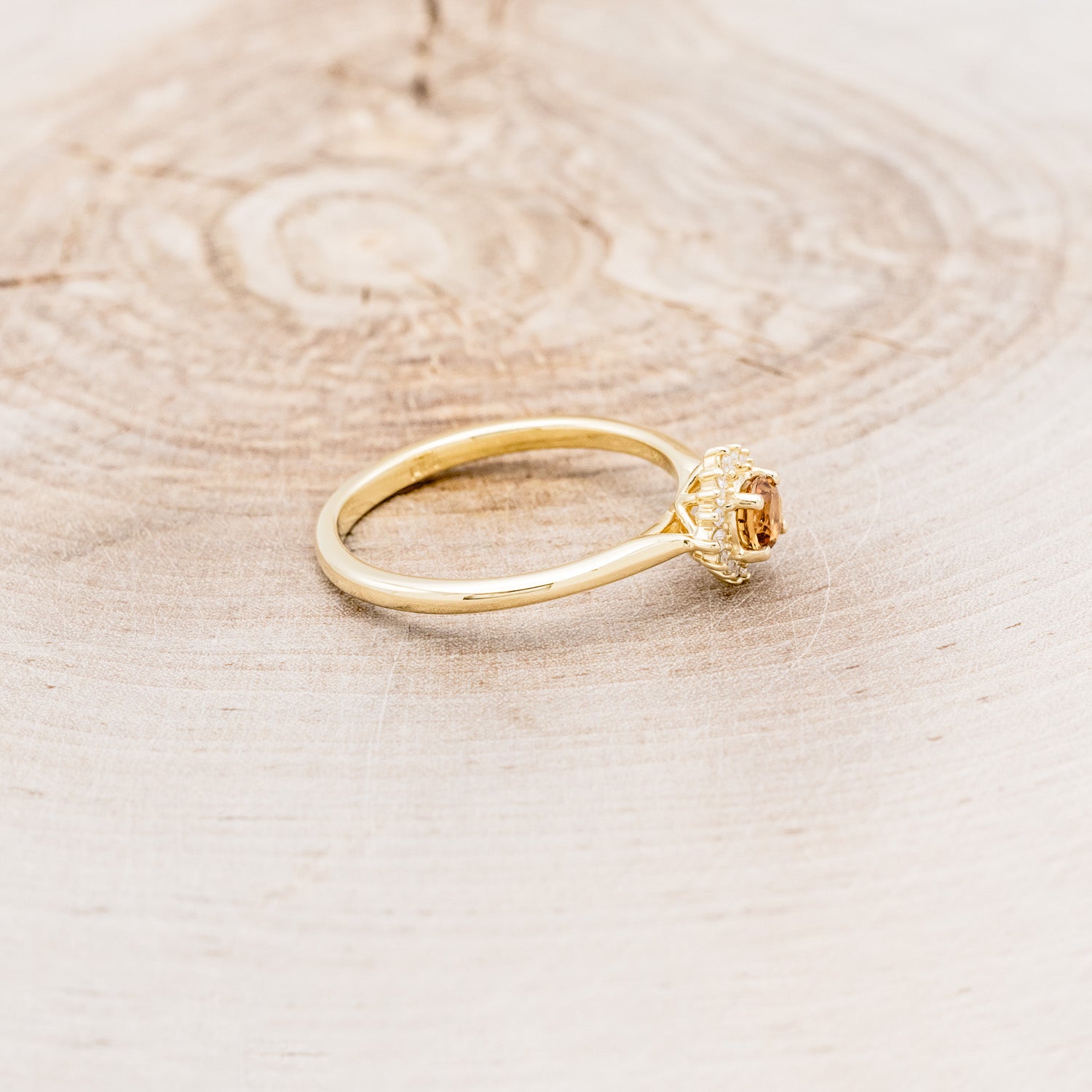 "Myall" - Round Cut Citrine Dainty Engagement Ring With Diamond Halos - 14K Yellow Gold - Size 6