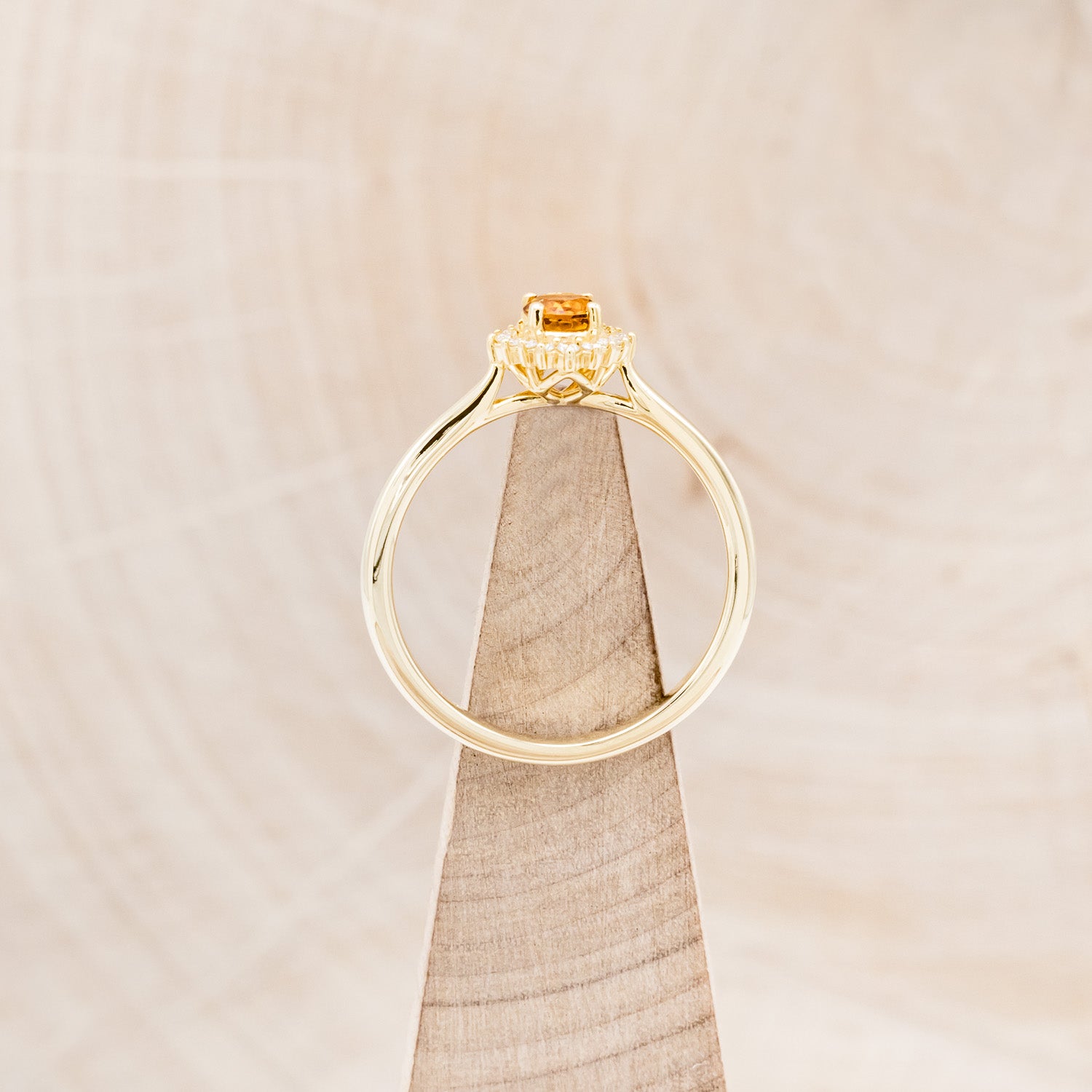 "Myall" - Round Cut Citrine Dainty Engagement Ring With Diamond Halos - 14K Yellow Gold - Size 6