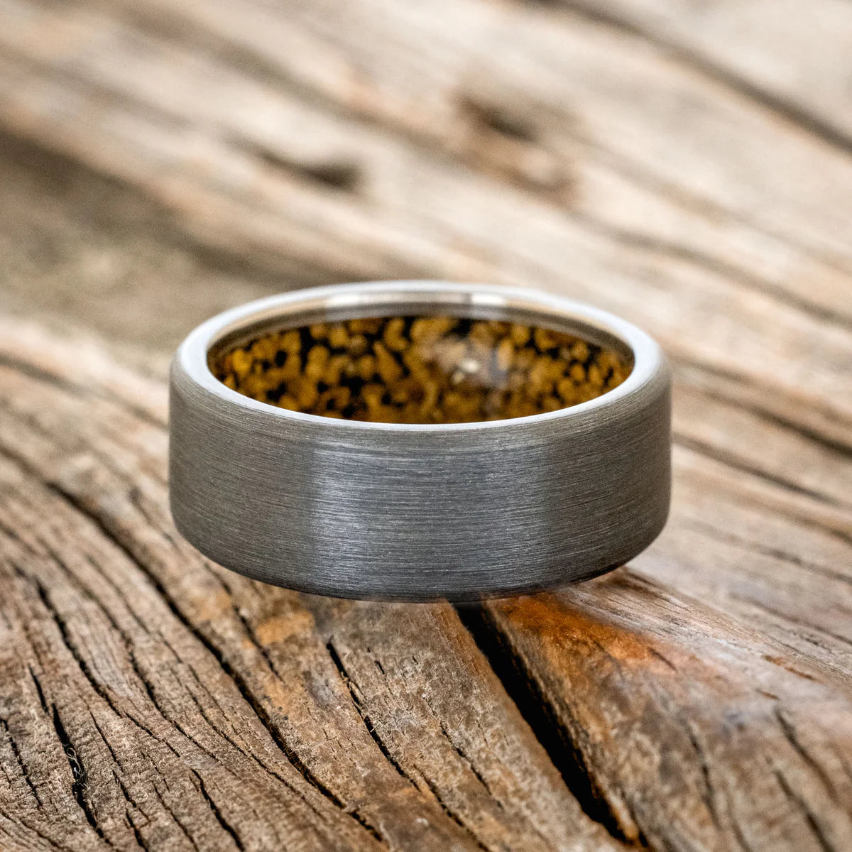 "Hyperion" - Gold Nuggets Lined Wedding Ring With A Brushed Finish - Black Zirconium (8mm) - Size 7 3/4