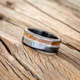 "CASTOR" - GRANITE & WHISKEY BARREL OAK WEDDING RING-2