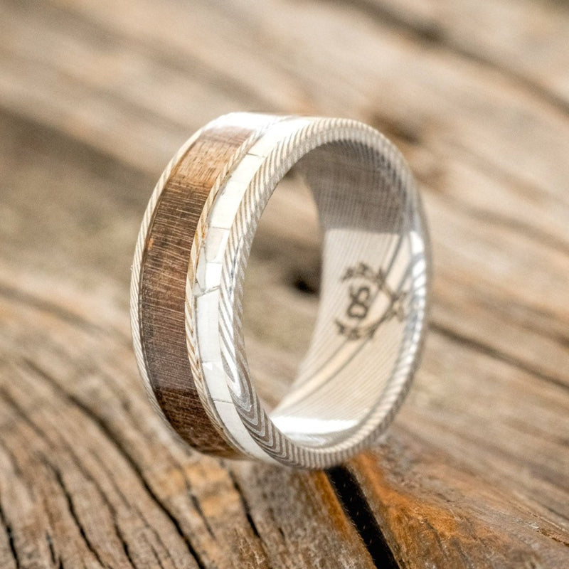 "RAPTOR" - DARK WALNUT WOOD & MOTHER OF PEARL WEDDING BAND-1