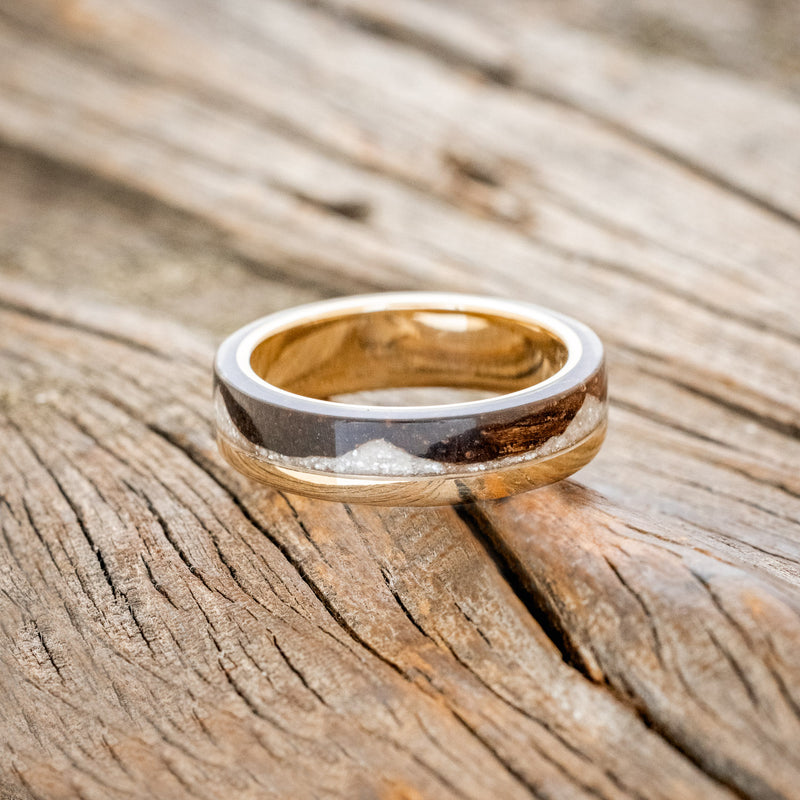 "EZRA" - DARK MAPLE WITH DIAMOND DUST WEDDING RING - 14K YELLOW GOLD (6MM) - SIZE 8 1/2-3