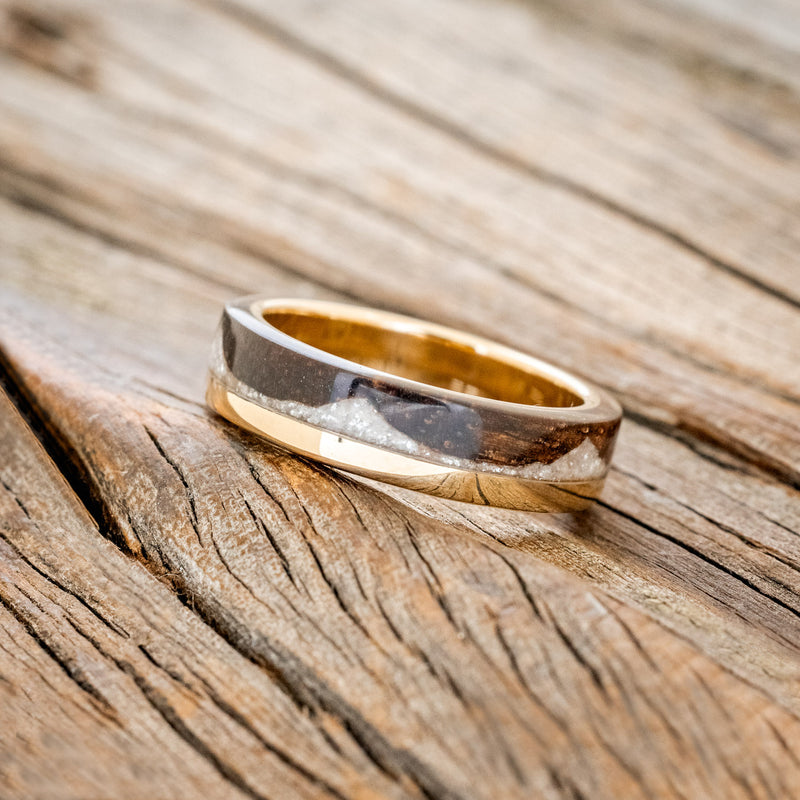 "EZRA" - DARK MAPLE WITH DIAMOND DUST WEDDING RING - 14K YELLOW GOLD (6MM) - SIZE 8 1/2-2