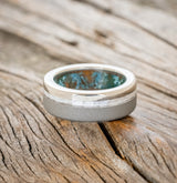 "VERTIGO" - MOTHER OF PEARL WEDDING RING WITH PATINA COPPER LINING FEATURING A SANDBLASTED FINISH-3