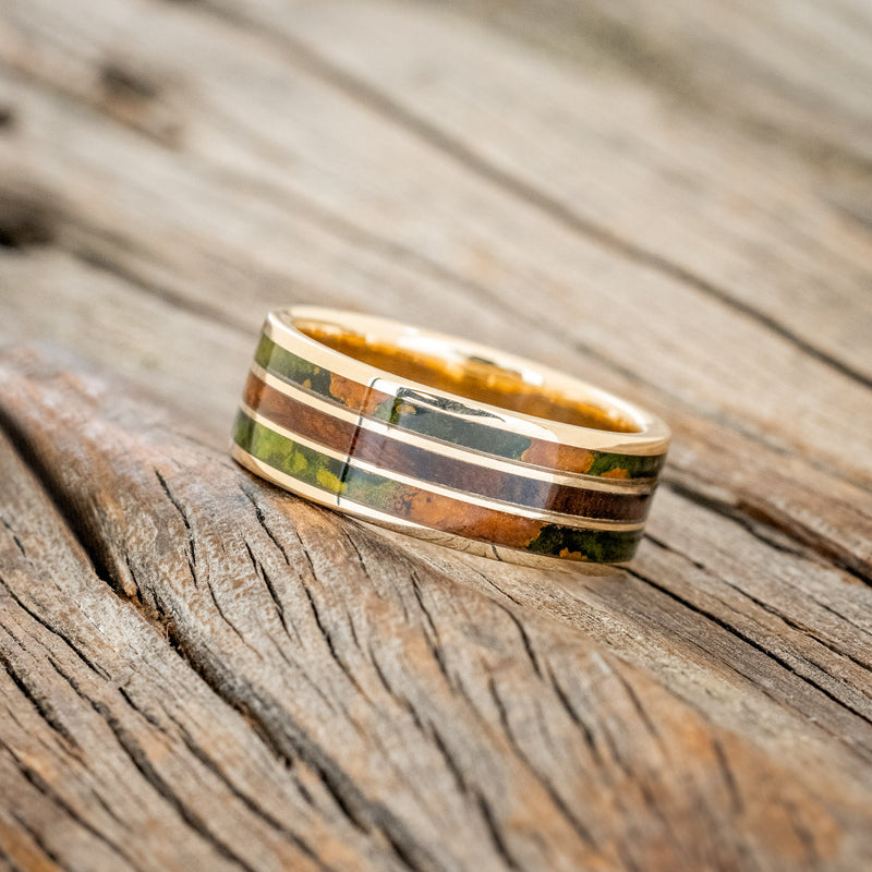 "RIO" - MOSSY PATINA COPPER & IRONWOOD WEDDING BAND-2