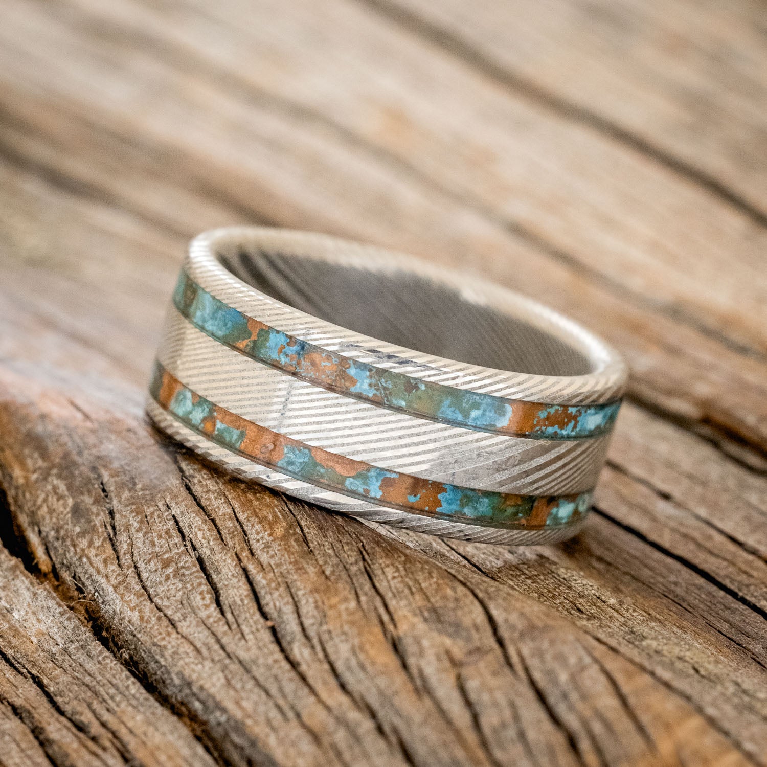 "RYDER" - PATINA COPPER INLAY WEDDING RING-2
