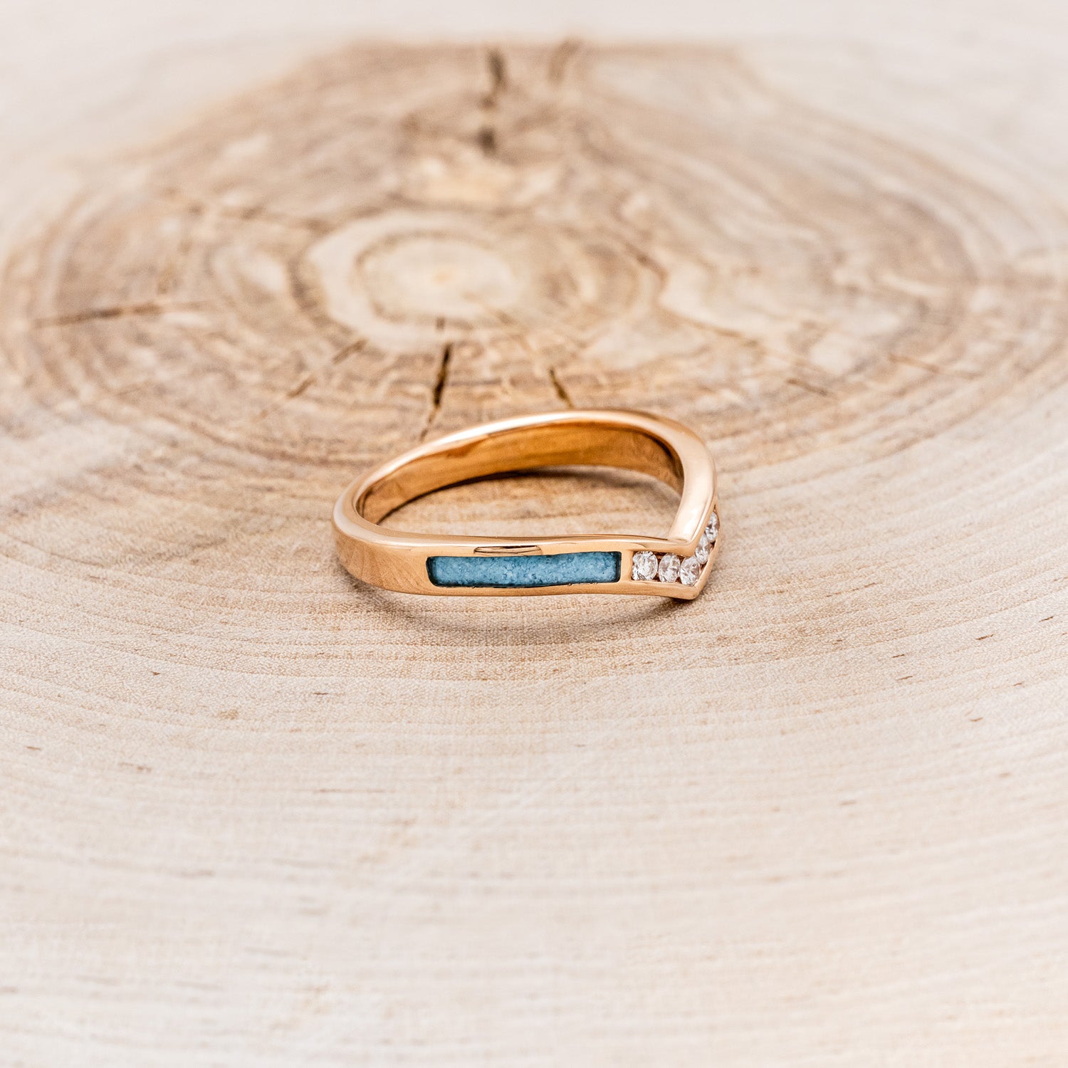 "KIDA" - V-SHAPED STACKING BAND WITH DIAMONDS & TURQUOISE INLAYS-13