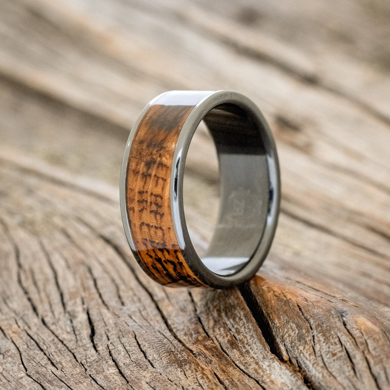 "RAINIER" - CHARRED WHISKEY BARREL OAK WEDDING RING-1