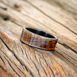 "RAINIER" - CHARRED WHISKEY BARREL OAK WEDDING RING - BLACK ZIRCONIUM - SIZE 9 1/2-2