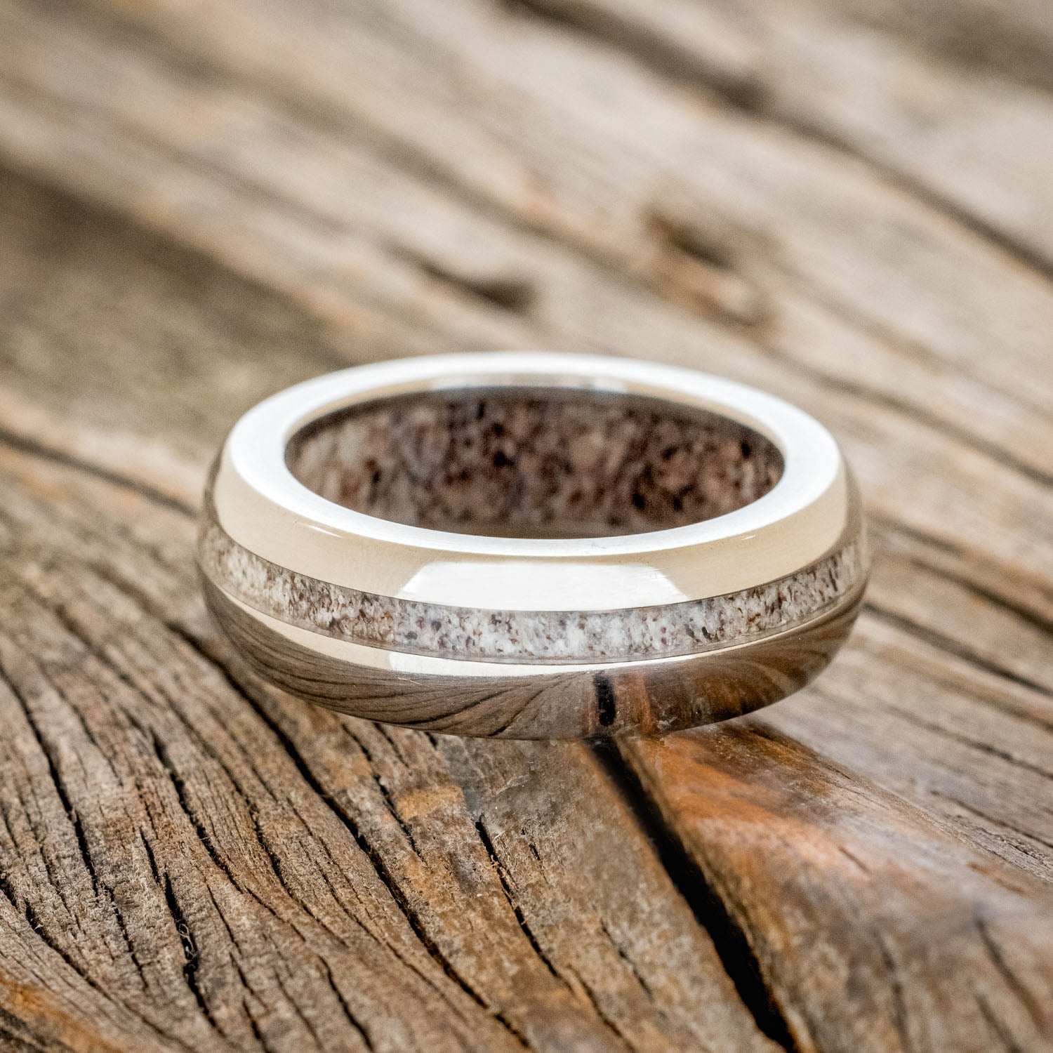 "VERTIGO" - DOMED ANTLER LINING & INLAY WEDDING RING-3