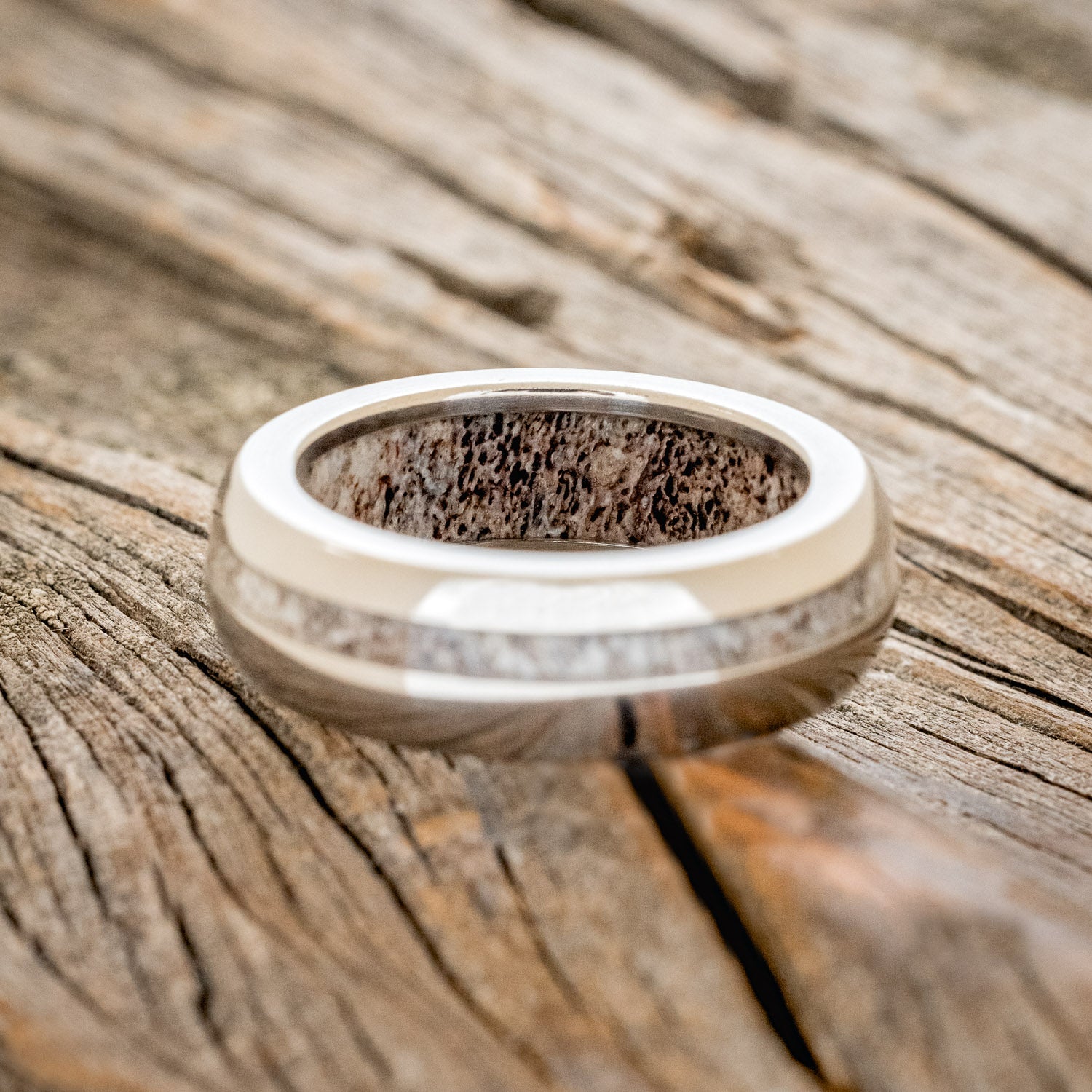 "VERTIGO" - DOMED ANTLER LINING & INLAY WEDDING RING-6