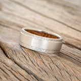 "SEDONA" - WHISKEY BARREL LINED WEDDING RING WITH HAMMERED EDGES & BRUSHED CENTER-2