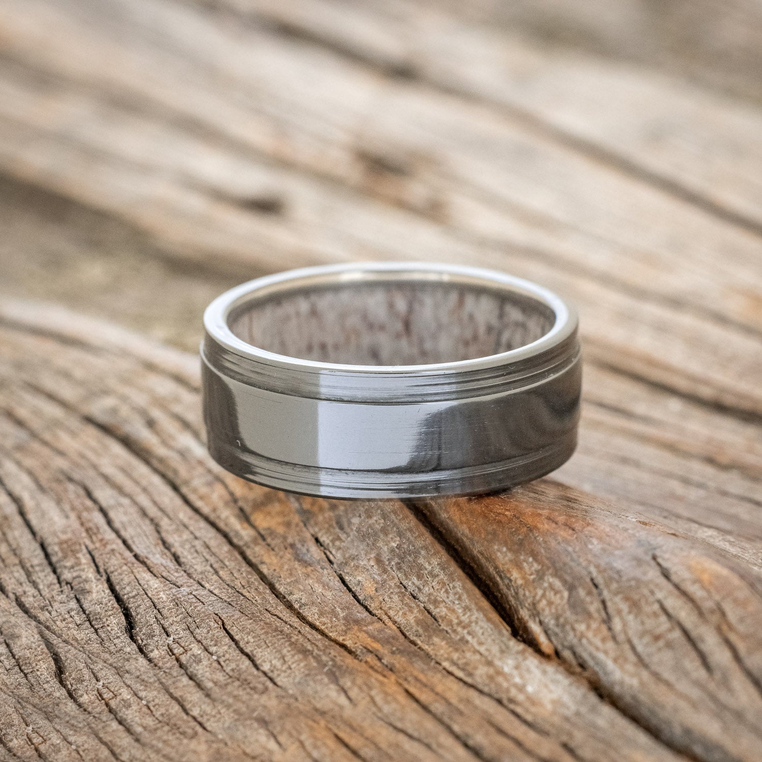 "SEDONA" - ANTLER LINED WEDDING RING WITH A BRUSHED FINISH-3