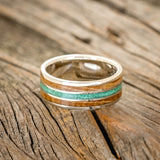 "RIO" - WHISKEY BARREL & MALACHITE WEDDING BAND-3