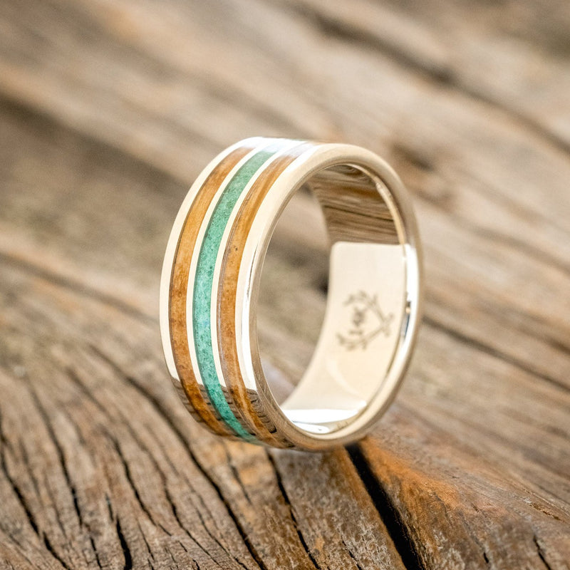 "RIO" - WHISKEY BARREL & MALACHITE WEDDING BAND-1