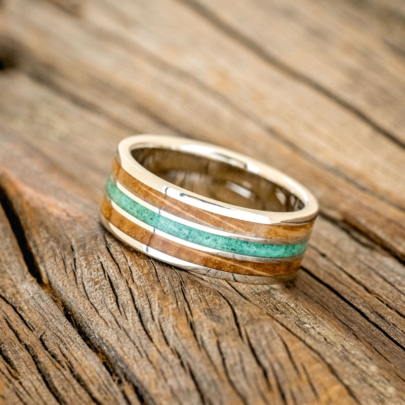 "RIO" - WHISKEY BARREL & MALACHITE WEDDING BAND-2