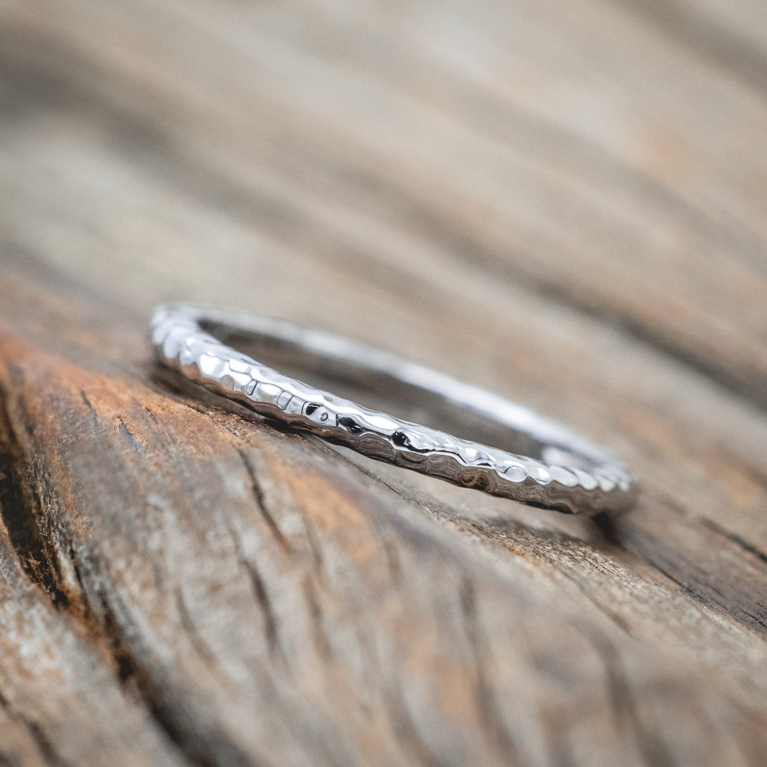 DAINTY GOLD STACKING RING WITH HAMMERED FINISH-Staghead Designs