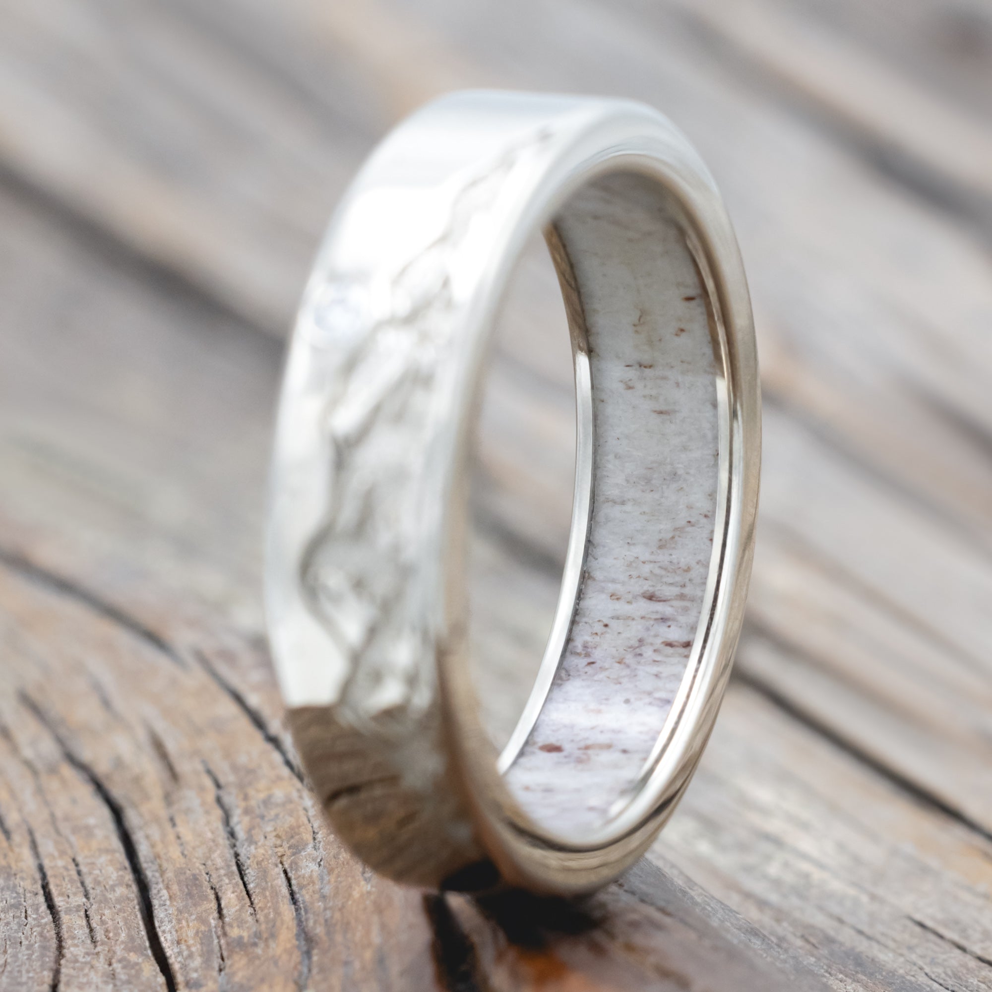"Horizon" - Mountain Engraved Wedding Band With Custom Lining & Diamond Accent-Staghead Designs