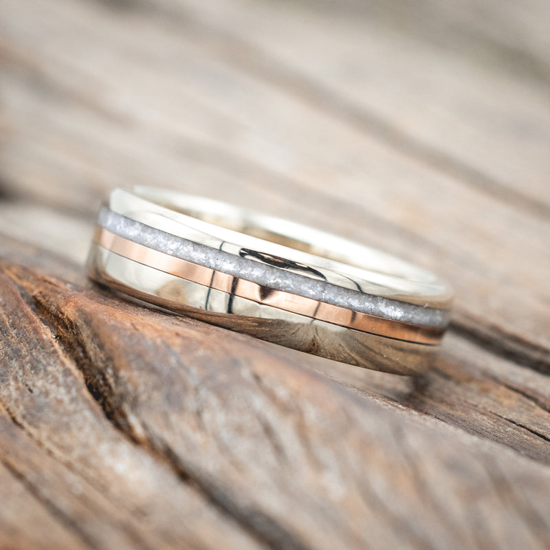 "TANNER" -DIAMOND DUST & 14K GOLD INLAY WEDDING BAND